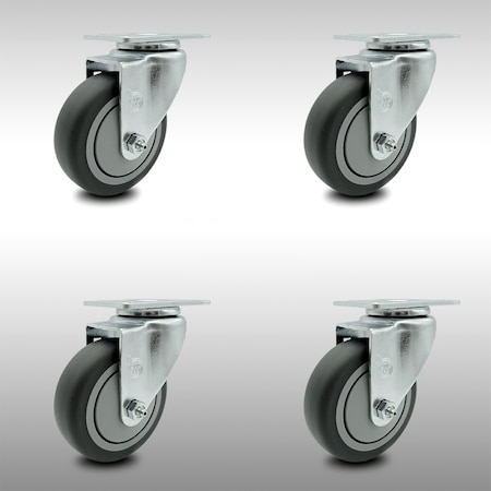 Service Caster 4 Inch SS Thermoplastic Rubber Wheel Swivel Top Plate Caster Set SCC-SS20S414-TPRB-4